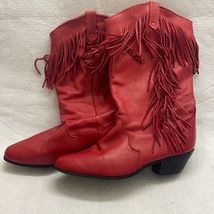 Vintage Red Fringe Dingo Western Boots